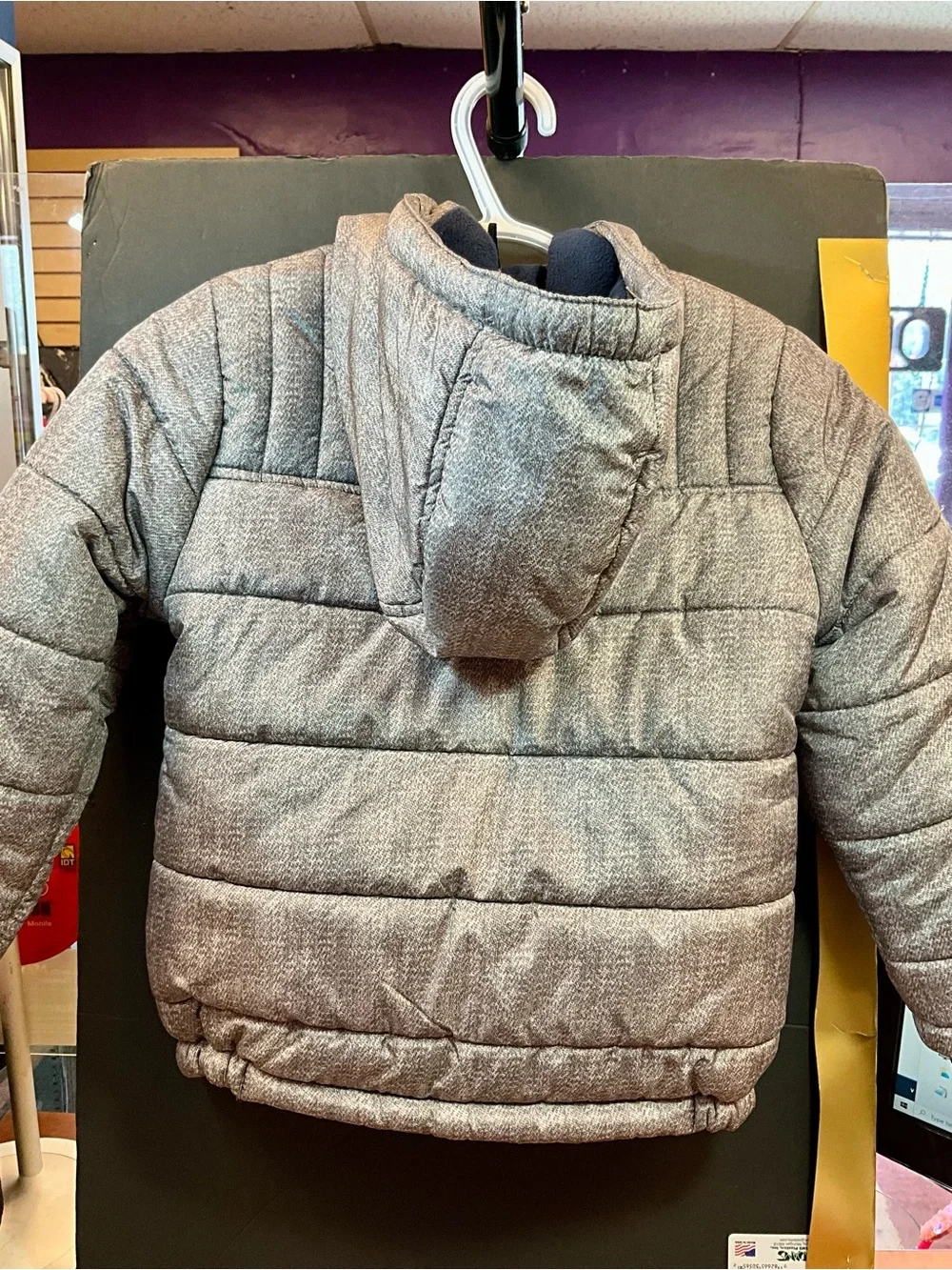 BOYS Tommy Hilfiger Gray Quilted Hooded Puffer Jacket with Signature Trim